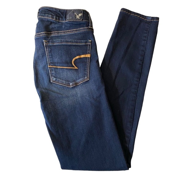 American Eagle Super Stretch Womens Skinny Jeans Size 2 Distressed Embroidered - Picture 4 of 13